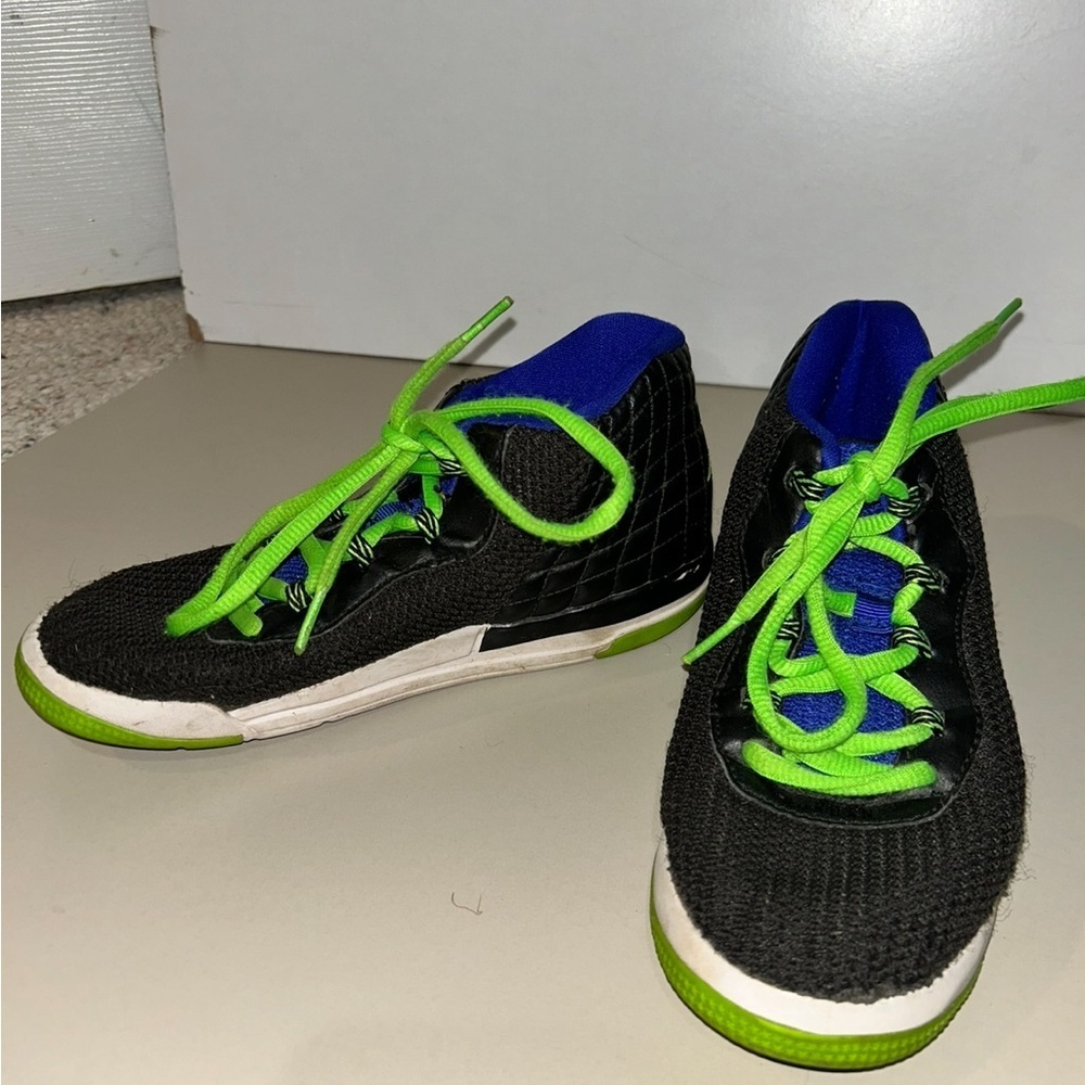 Jordan Black and Green High-Top Sneakers size 1Y